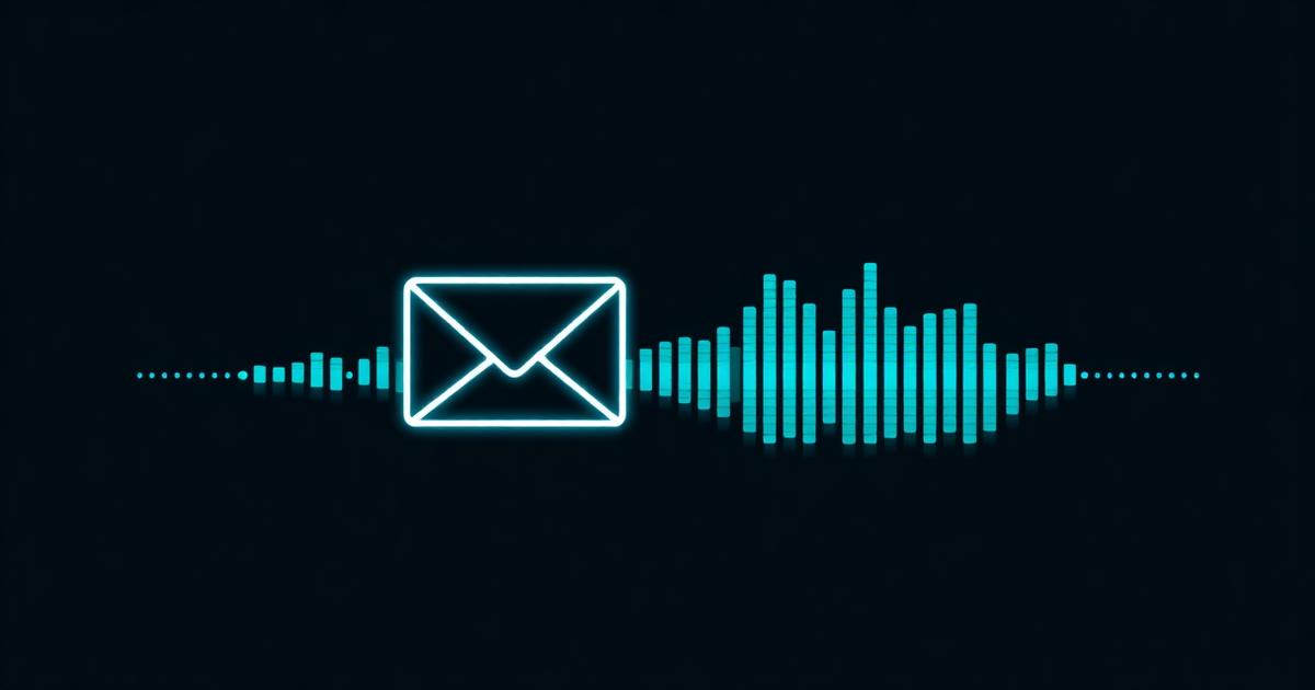 Sobre de correo electrónico fusionado con una onda de voz cian